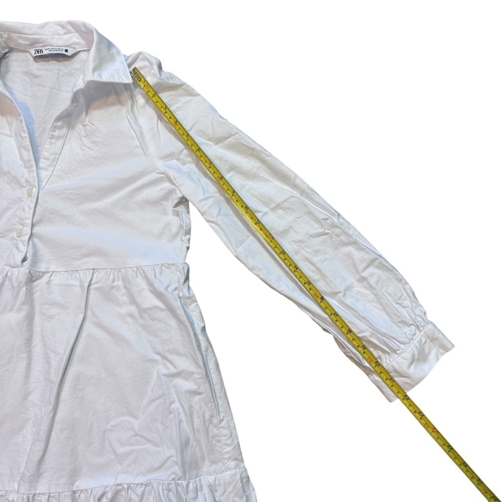 Zara White Button Down Tiered Ling Sleeve Mini Dress 100% Cotton Size XS - Picture 11 of 14